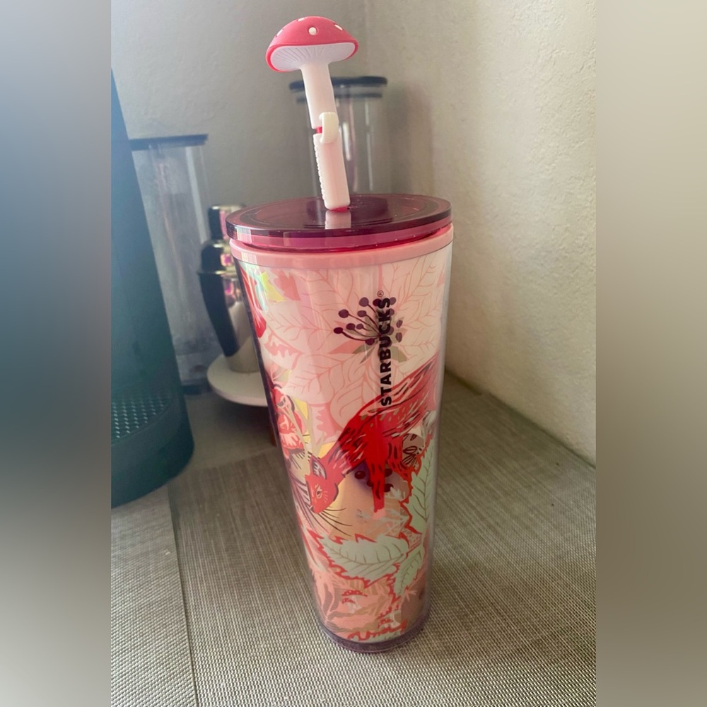 Starbucks Holiday 2022 Enchanted Forest Venti Tumbler With Mushroom Straw Topper